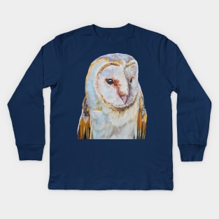 Barn Owl Portrait Painting (no background) Kids Long Sleeve T-Shirt